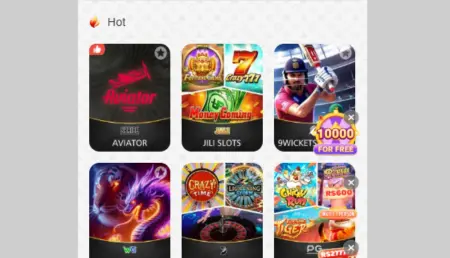 The image of an online casino app, featuring six game icons with vibrant graphics and text overlays. The games include "Aviator," "Jili Slots," "Twickenator," "Crazy Time," "Bingo 100," and "Piggy Bank." A red flame icon labeled "Hot" is visible in the top-left corner.
Meta AI response: The image shows a screenshot of an online casino app, featuring six game icons with vibrant graphics and text overlays. The games include "Aviator," "Jili Slots," "Twickenator," "Crazy Time," "Bingo 100," and "Piggy Bank." A red flame icon labeled "Hot" is visible in the top-left corner.