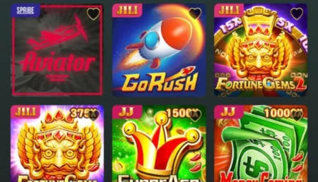 Grid of colorful online game icons, including Aviator, Go Rush, Fortune Gems 2, and other slot or casino-style games.