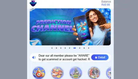 A screenshot of a mobile app or website with a warning message about scams and account hacking.