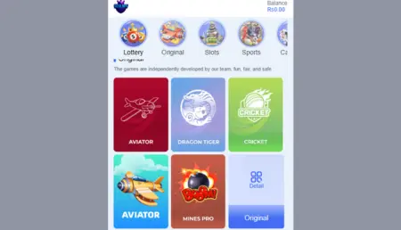 A mobile app screenshot featuring various game options.