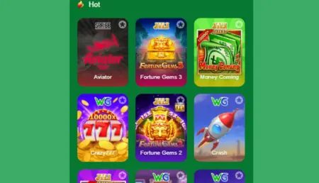 Exciting online casino games featuring Aviator, Fortune Gems, and Cash Bonanza on a vibrant green gaming platform
