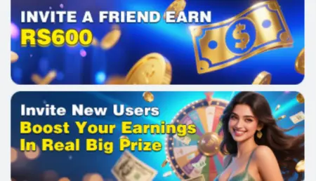 The JQ777 promotional banner offers Rs. 600 for inviting a friend and boosting earnings with really big prizes for new users.