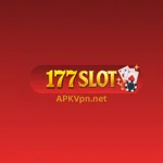 177Slot casino game logo with playing cards and poker chips on a red gradient background.
