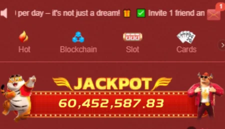 Online casino jackpot prize 60,452,587.83 with hot games, blockchain slots, and card games
