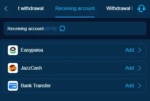 zk77 game withdrawal interface with options for Easypaisa, JazzCash, and Bank Transfer.